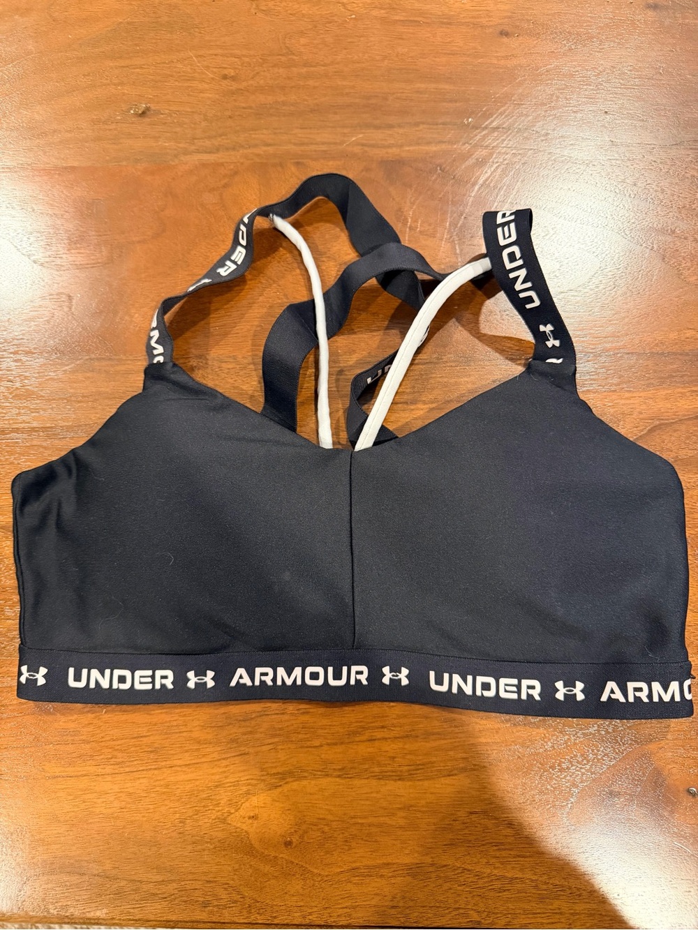 Under Armour Black & White Strappy Sports Bra with Logo Band
